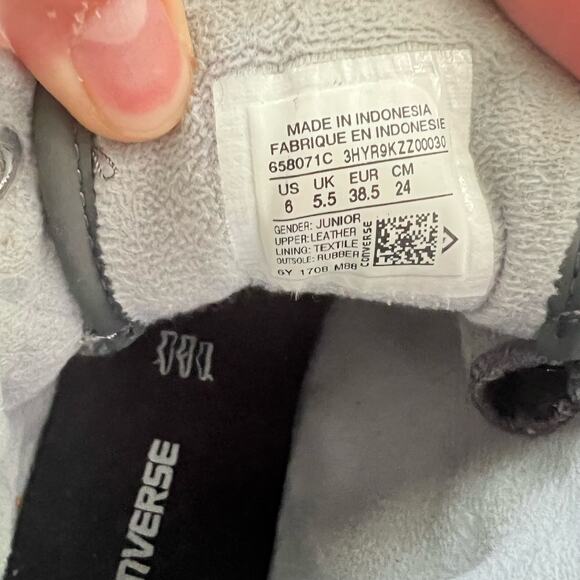 Converse Grey Leather Junior HIghtops sz 6 - Picture 7 of 8